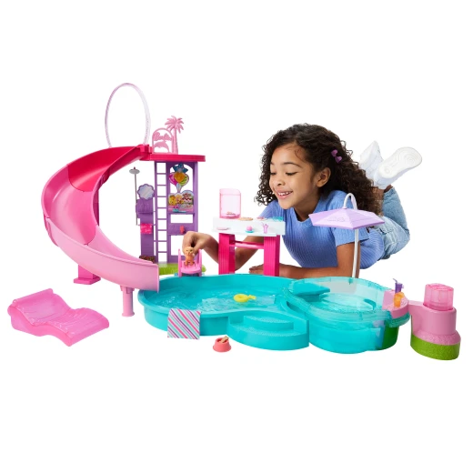 Barbie Dream Pool Playset – 6 Play Areas with Slide, Bubbling Hot Tub, Puppy &amp; 20+ Accessories (Dolls Not Included) - Barbie - Image 3