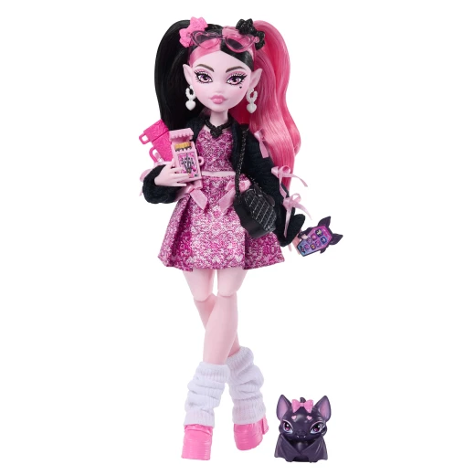 Monster High Draculaura Doll – Pink Bow Dress &amp; Black Cardigan with Pet Bat Count Fabulous &amp; 7 Accessories - Monster High - Image 3