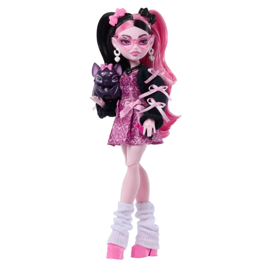 Monster High Draculaura Doll – Pink Bow Dress &amp; Black Cardigan with Pet Bat Count Fabulous &amp; 7 Accessories - Monster High - Image 6