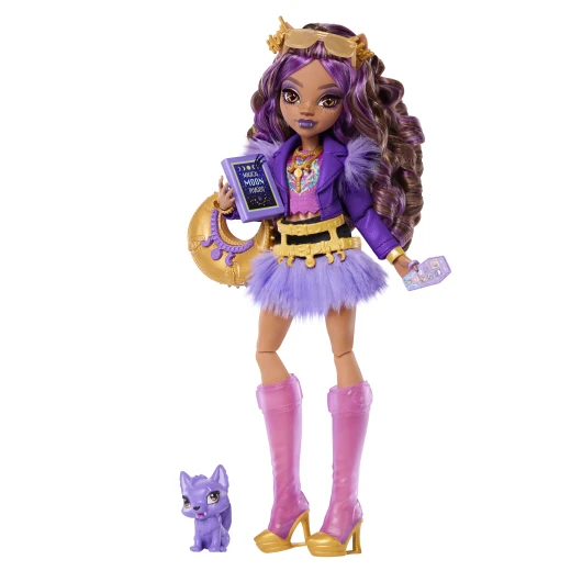 Monster High Clawdeen Wolf Doll – Purple Moto Jacket &amp; Furry Skirt with Pet Wolf Pup Crescent &amp; 7 Accessories - Monster High - Image 2
