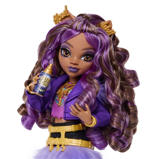 Monster High Clawdeen Wolf Doll – Purple Moto Jacket &amp; Furry Skirt with Pet Wolf Pup Crescent &amp; 7 Accessories - Monster High - Image 4