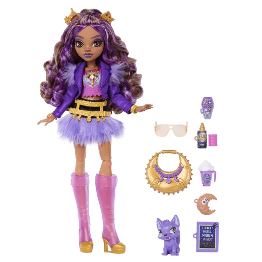 Monster High Clawdeen Wolf Doll – Purple Moto Jacket &amp; Furry Skirt with Pet Wolf Pup Crescent &amp; 7 Accessories - Monster High - Image 5