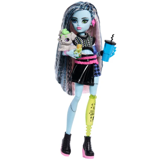 Monster High Frankie Stein Doll – Cropped Sweater &amp; Black Pleather Skirt with Pet Dog Watzie &amp; 7 Accessories - Monster High - Image 2