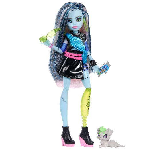 Monster High Frankie Stein Doll – Cropped Sweater &amp; Black Pleather Skirt with Pet Dog Watzie &amp; 7 Accessories - Monster High - Image 4