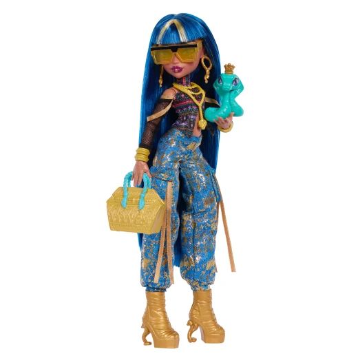 Monster High Cleo De Nile Doll – Crop Top &amp; Golden Denim Cargo Pants with Pet Snake Hissette &amp; 7 Accessories - Monster High - Image 3