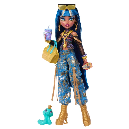 Monster High Cleo De Nile Doll – Crop Top &amp; Golden Denim Cargo Pants with Pet Snake Hissette &amp; 7 Accessories - Monster High - Image 2