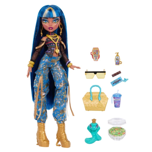 Monster High Cleo De Nile Doll – Crop Top &amp; Golden Denim Cargo Pants with Pet Snake Hissette &amp; 7 Accessories - Monster High - Image 5