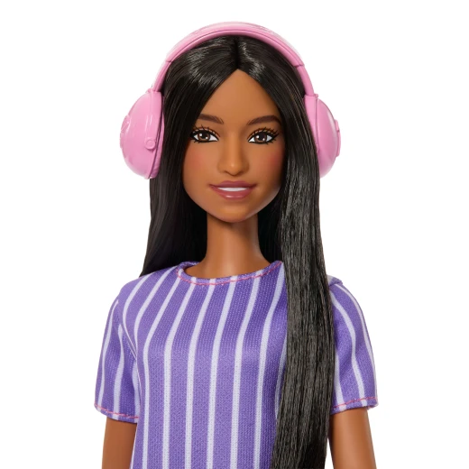 Barbie Fashionistas Doll #245 – Autistic Barbie Doll in Purple Striped Dress with Fidget Spinner &amp; Headphones - Barbie - Image 3