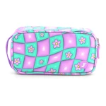 J World New York Doodle Pencil Case – Puffy Flower | Large-Capacity Pouch with Handle Strap