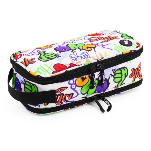 J World New York Doodle Pencil Case – Street Art | Large-Capacity Pouch with Handle Strap - Image 2
