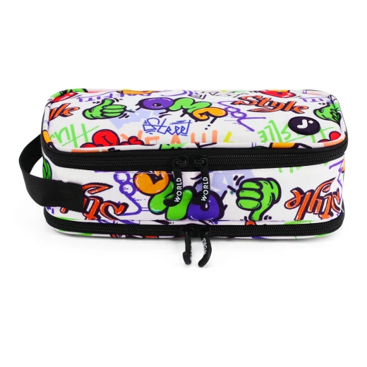 J World New York Doodle Pencil Case – Street Art | Large-Capacity Pouch with Handle Strap - Image 3