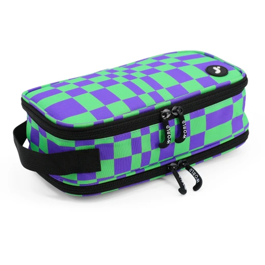 J World New York Doodle Pencil Case – Pixel Checkers | Large-Capacity Pouch with Handle Strap - Image 2