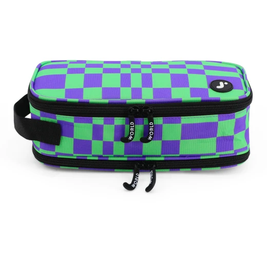 J World New York Doodle Pencil Case – Pixel Checkers | Large-Capacity Pouch with Handle Strap - Image 3