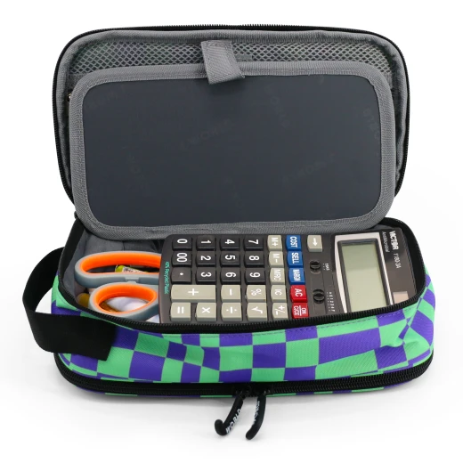 J World New York Doodle Pencil Case – Pixel Checkers | Large-Capacity Pouch with Handle Strap - Image 5