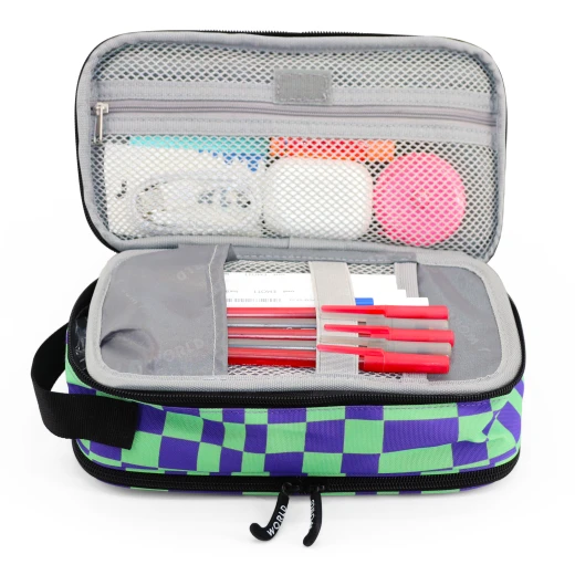 J World New York Doodle Pencil Case – Pixel Checkers | Large-Capacity Pouch with Handle Strap - Image 6