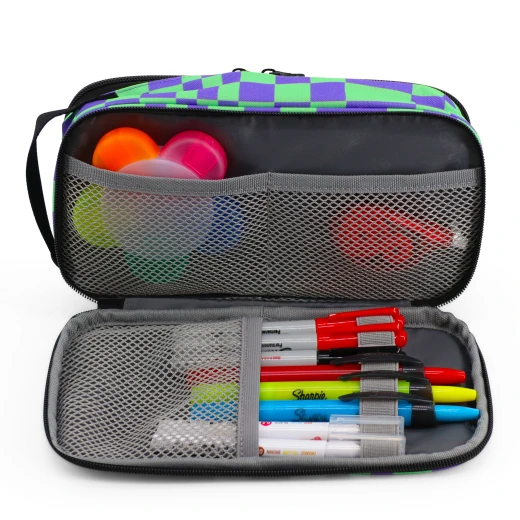 J World New York Doodle Pencil Case – Pixel Checkers | Large-Capacity Pouch with Handle Strap - Image 4