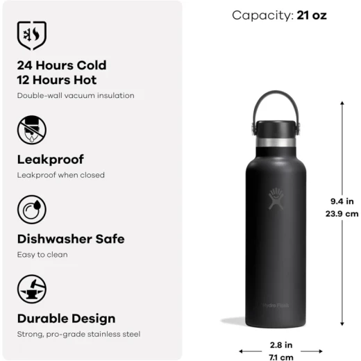 Hydro Flask 21 oz Standard Mouth Insulated Water Bottle with Flex Straw Cap (621 ml) – Fossil - Hydro Flask - Image 2