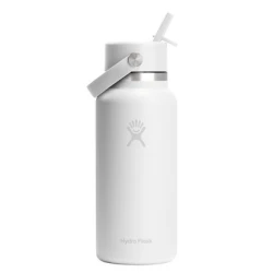 Hydro Flask 32 oz Wide Mouth Insulated Water Bottle with Flex Straw Cap (946 ml) – White