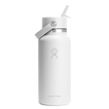 Hydro Flask 32 oz Wide Mouth Insulated Water Bottle with Flex Straw Cap (946 ml) – White Hydro Flask 32 oz Wide Mouth Insulated Water Bottle with Flex Straw Cap (946 ml) – White