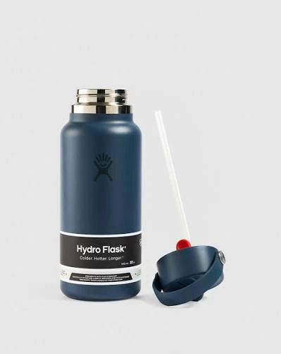 Hydro Flask 32 oz Wide Mouth Insulated Water Bottle with Flex Straw Cap (946 ml) – Harbor Blue - Hydro Flask - Image 2