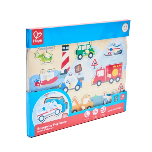 Hape Emergency Peg Puzzle – Wooden Puzzle with 9 Rescue Vehicles - Hape - Image 6