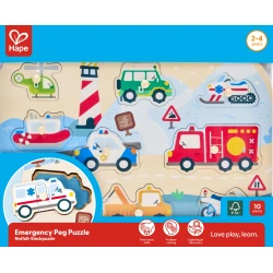 Hape Emergency Peg Puzzle – Wooden Puzzle with 9 Rescue Vehicles