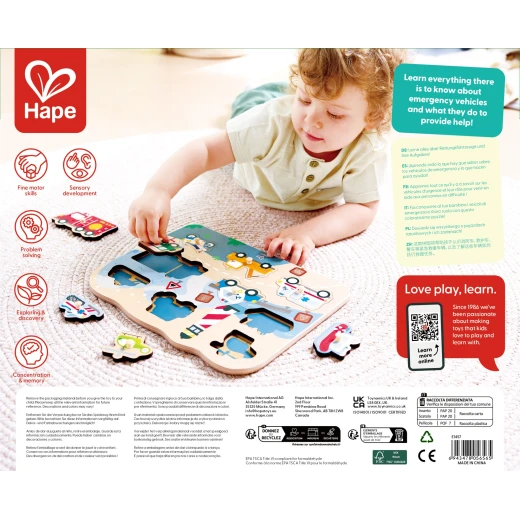 Hape Emergency Peg Puzzle – Wooden Puzzle with 9 Rescue Vehicles - Hape - Image 7