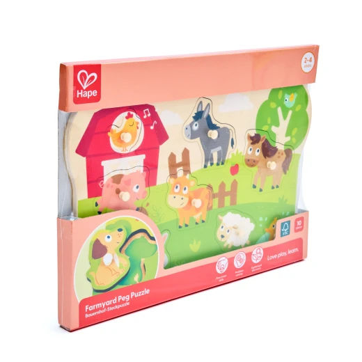 Hape Farmyard Peg Puzzle – Wooden Puzzle with 9 Farm Animals - Hape - Image 5