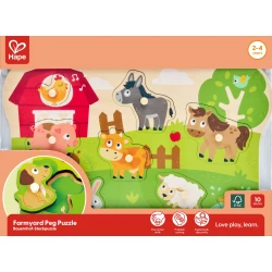 Hape Farmyard Peg Puzzle – Wooden Puzzle with 9 Farm Animals