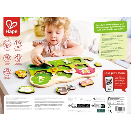 Hape Farmyard Peg Puzzle – Wooden Puzzle with 9 Farm Animals - Hape - Image 6