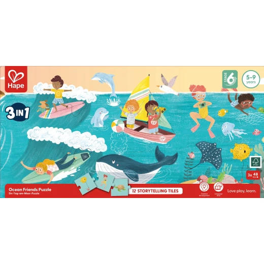 Hape Ocean Friends Puzzle – 3 x 48-Piece Puzzle Set with Storytelling Tiles - Hape - Image 9