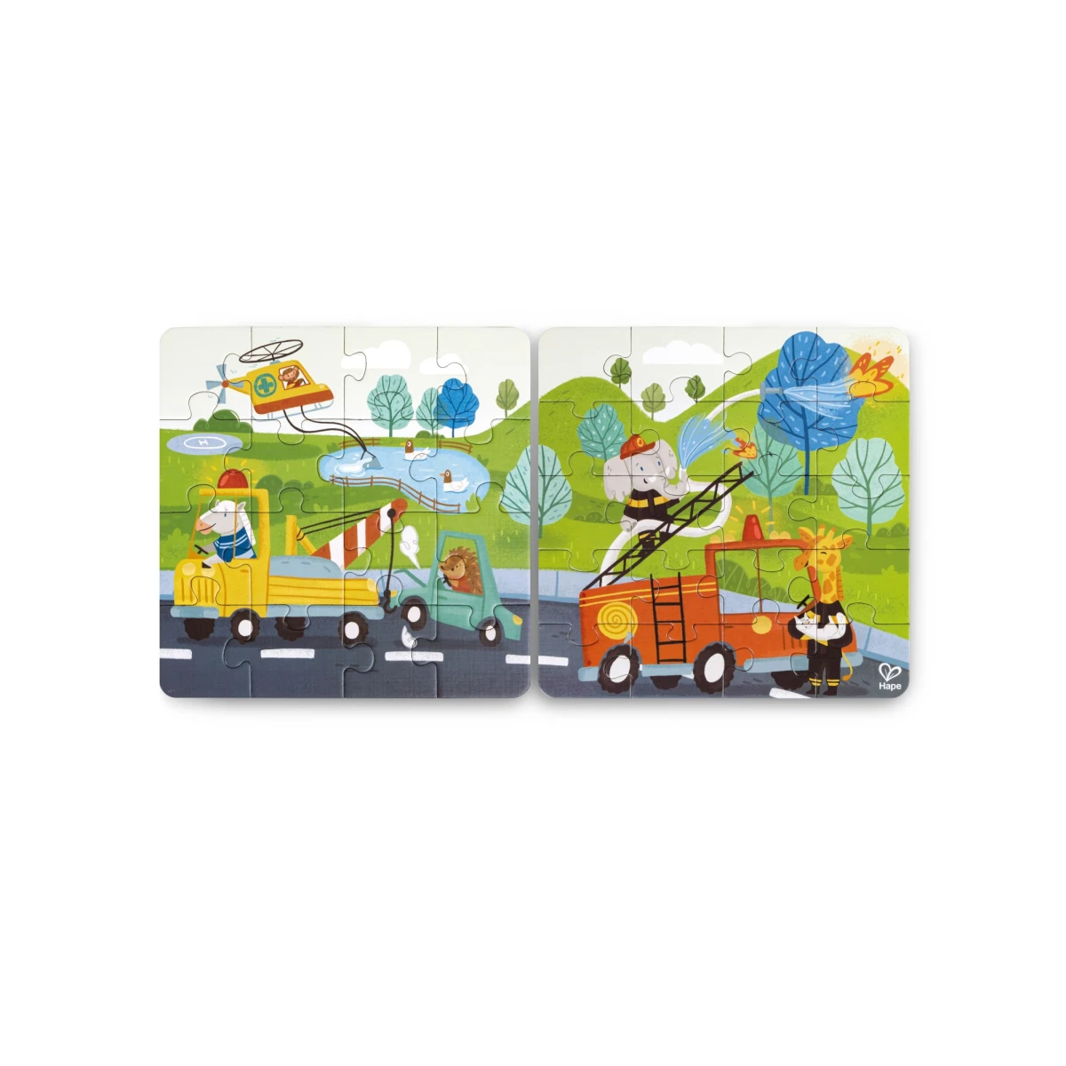 Hape Rescue Vehicles Puzzle – 4-in-1 Progressive Puzzle Set (9-20 Pieces)