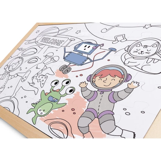 Hape Space Friends Puzzle – 48-Piece Reversible Colour-In Puzzle - Image 4