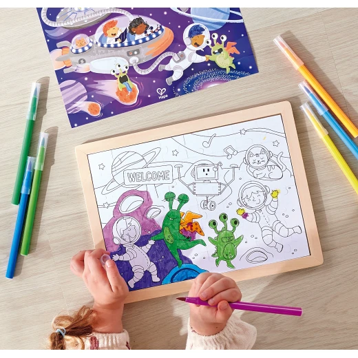 Hape Space Friends Puzzle – 48-Piece Reversible Colour-In Puzzle - Image 5