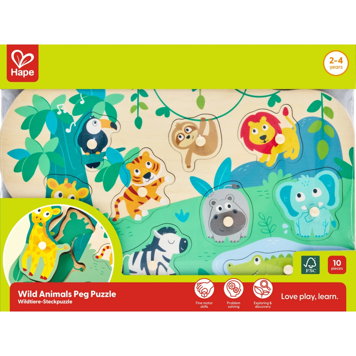 Hape Wild Animals Peg Puzzle – Wooden Puzzle with 9 Animals
