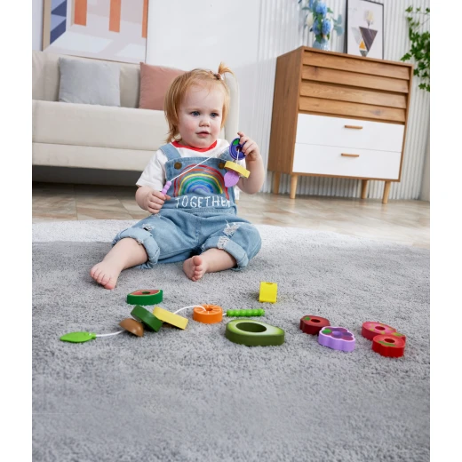 Hape Caterpillar Fruit Feast Set – Wooden Threading Toy (15 Pieces) - Hape - Image 2