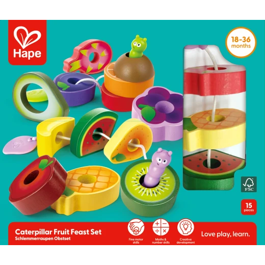 Hape Caterpillar Fruit Feast Set – Wooden Threading Toy (15 Pieces) - Hape - Image 9