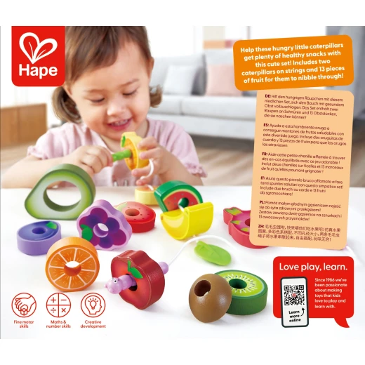 Hape Caterpillar Fruit Feast Set – Wooden Threading Toy (15 Pieces) - Hape - Image 8