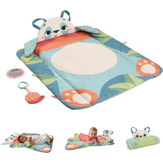 Fisher Price Panda Baby Activity Play Mat with Roly Poly Panda and 2 Toys for Sensory Exploration