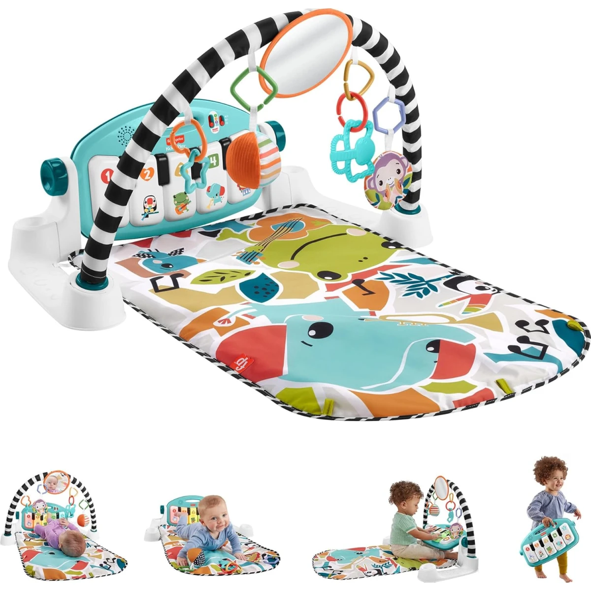 Fisher Price Glow & Grow Kick & Play Piano Gym Blue Musical Learning Toy for Newborns with Developmental Activities