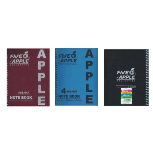 Five Apple 4-Subject Notebook - 27x21.5cm for School