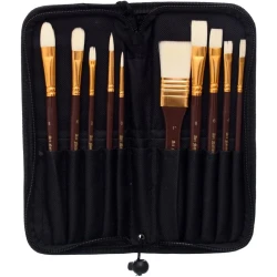 Art Nation BRO1029 Sable Oil Paint Brush Set - 10 Piece Gold Brown