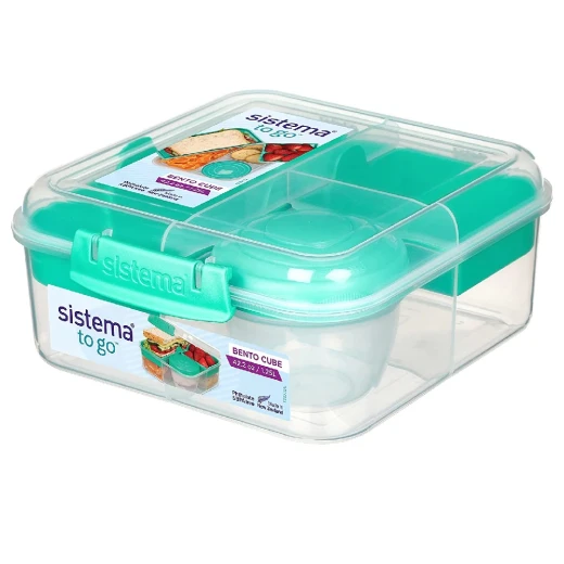 Sistema - Bento Cube Box to Go with Fruit Yogurt Pot 1.25 L - Turquoise Sistema - Bento Cube Box to Go with Fruit Yogurt Pot 1.25 L - Turquoise