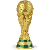 FIFA World Cup Trophy Gold Replica 36 cm, Gold-Plated Metal with Green Base Globe Design Supported by Human Figures Engraved 'WORLD CUP' Inscription Perfect for Display &amp; Decoration