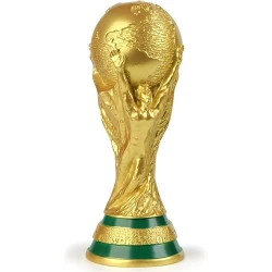 FIFA World Cup Trophy Gold Replica 36 cm, Gold-Plated Metal with Green Base Globe Design Supported by Human Figures Engraved 'WORLD CUP' Inscription Perfect for Display &amp; Decoration