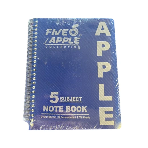 Five Apple – 5 Subject Notebook – A5 – Plastic Cover – 180 Sheets Five Apple – 5 Subject Notebook – A5 – Plastic Cover – 180 Sheets