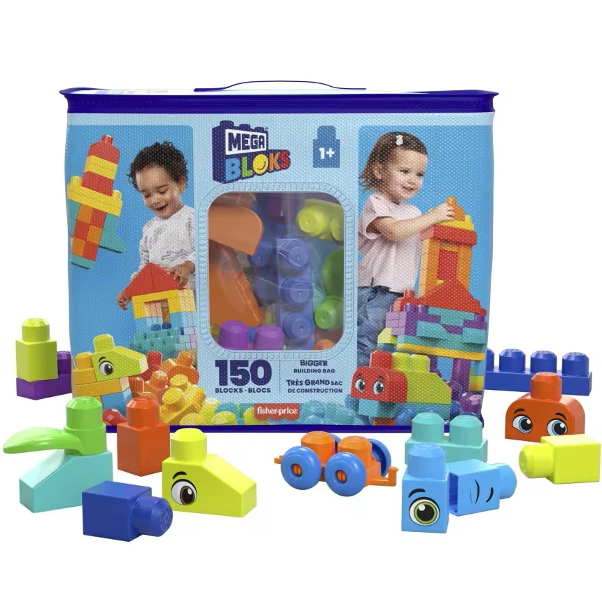 MEGA BLOKS Bigger Building Bag – 150-Piece Toddler Building Set with Special Pieces – Model HHM96 – by Mattel