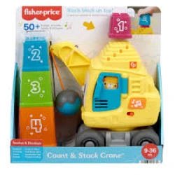 Fisher-Price Count &amp; Stack Crane– Push-Along Construction Vehicle with Lights &amp; Sounds – Model HRP32 – by Mattel