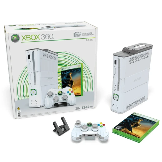 MEGA Showcase Microsoft® Xbox 360 Replica Building Kit – 1342-Piece Collector Set with Light-Up Console & Controller – Model HWW15 – by Mattel