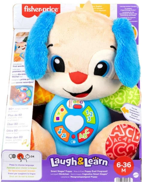 Fisher-Price Laugh & Learn Smart Stages Puppy – Multilingual Musical Plush Toy with Lights & Learning Songs – Model JFD20 – by Mattel